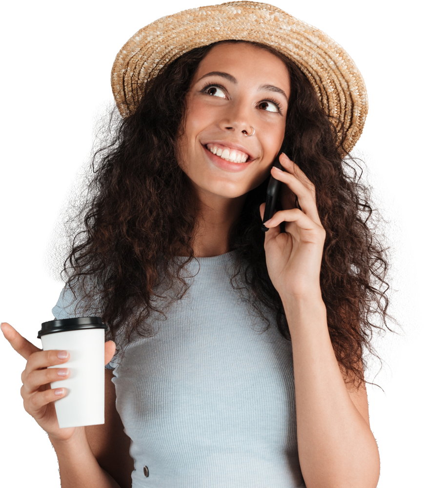 Woman looking at a smartphone in her hands and smiling